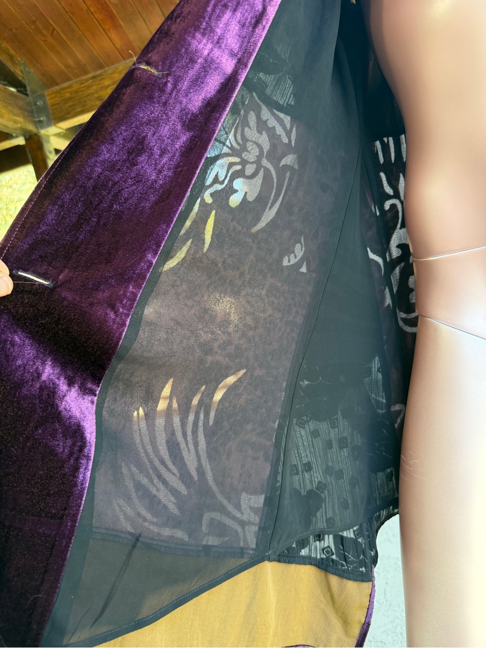 Soft Surrounding jacket velvet burn out-removable fur- plum burgundy patchwork S - Picture 12 of 17